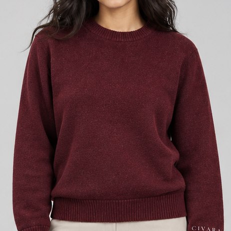 The ribbed crew collar at the neck.